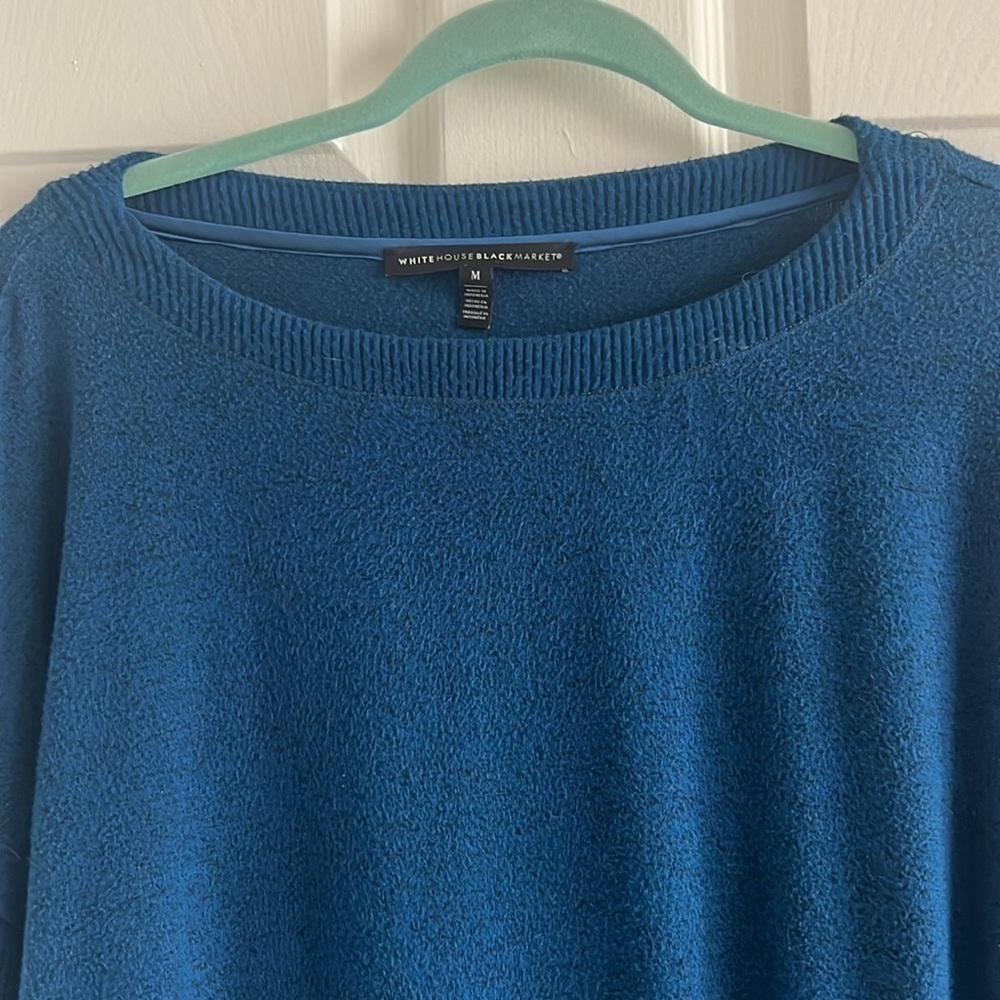 WHBM TIE-HEM PULLOVER. Blue. Slightly oversized. EUC. Size Medium. - Picture 2 of 9